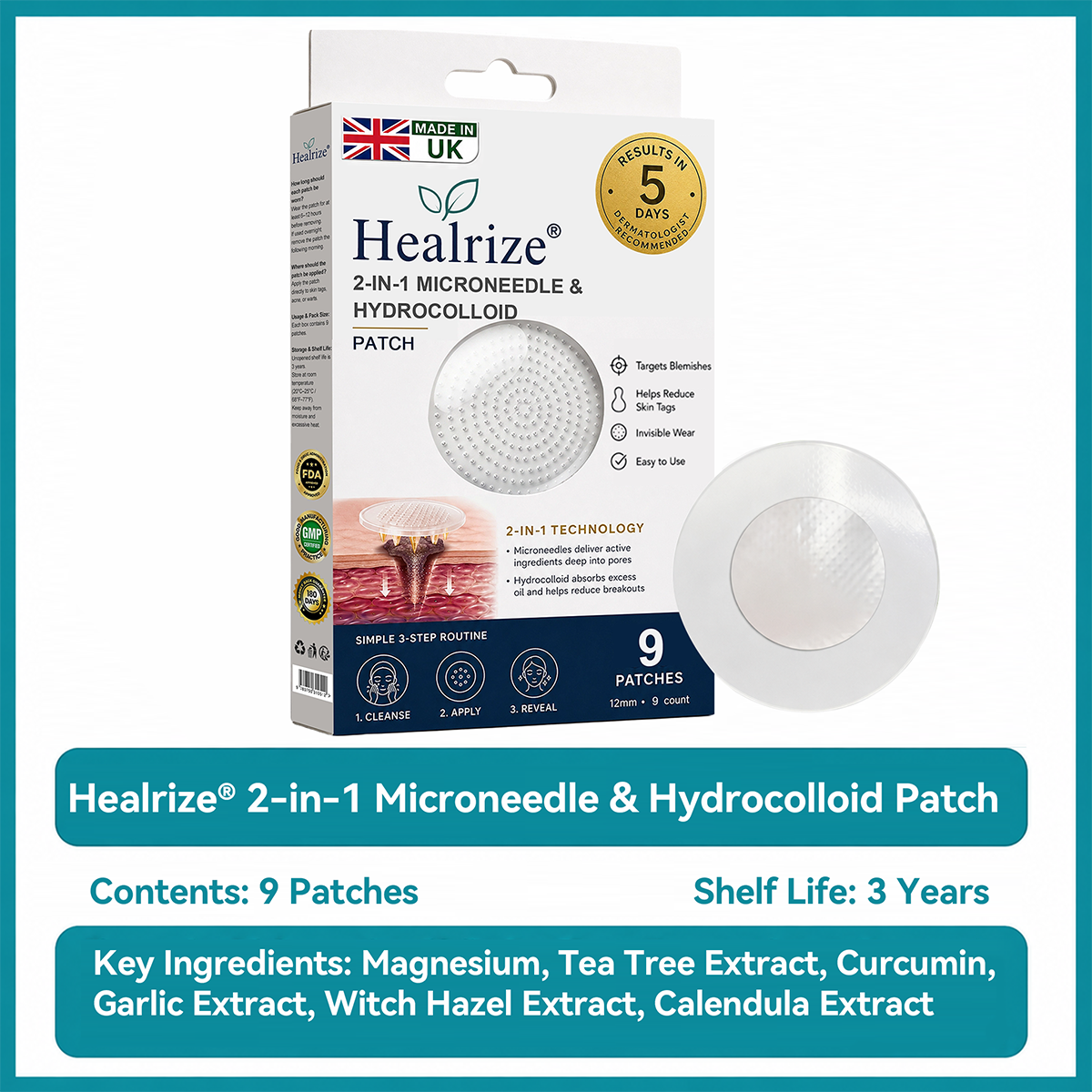 🇬🇧✅𝐇𝐞𝒂𝒍𝗿𝗶𝙯𝙚®2-in-1 Microneedle & Hydrocolloid Patch💫| Removes Raised Moles, Acne, Flat Warts & Skin Tags | Helps Improve Wrinkles, Scars & Blemishes | Invisible Patches for Face & Body